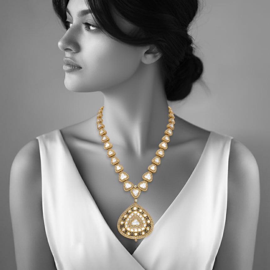 Triangular Polki Pendant with Jadai Detailing and Partash